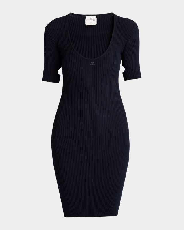 Loop Cutout Short-Sleeve Milano Knit Mini Dress